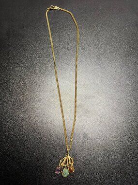 Vintage Gold Tone Wire-Wrapped Stone Cluster Pendant Necklace